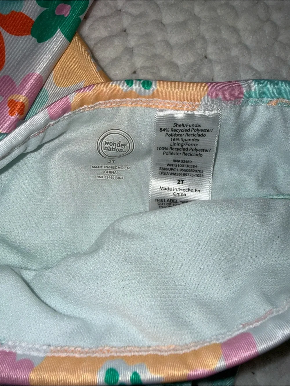 wonder nation Girls Floral Rash Guard Bikini Set - Mint, Peach & Green